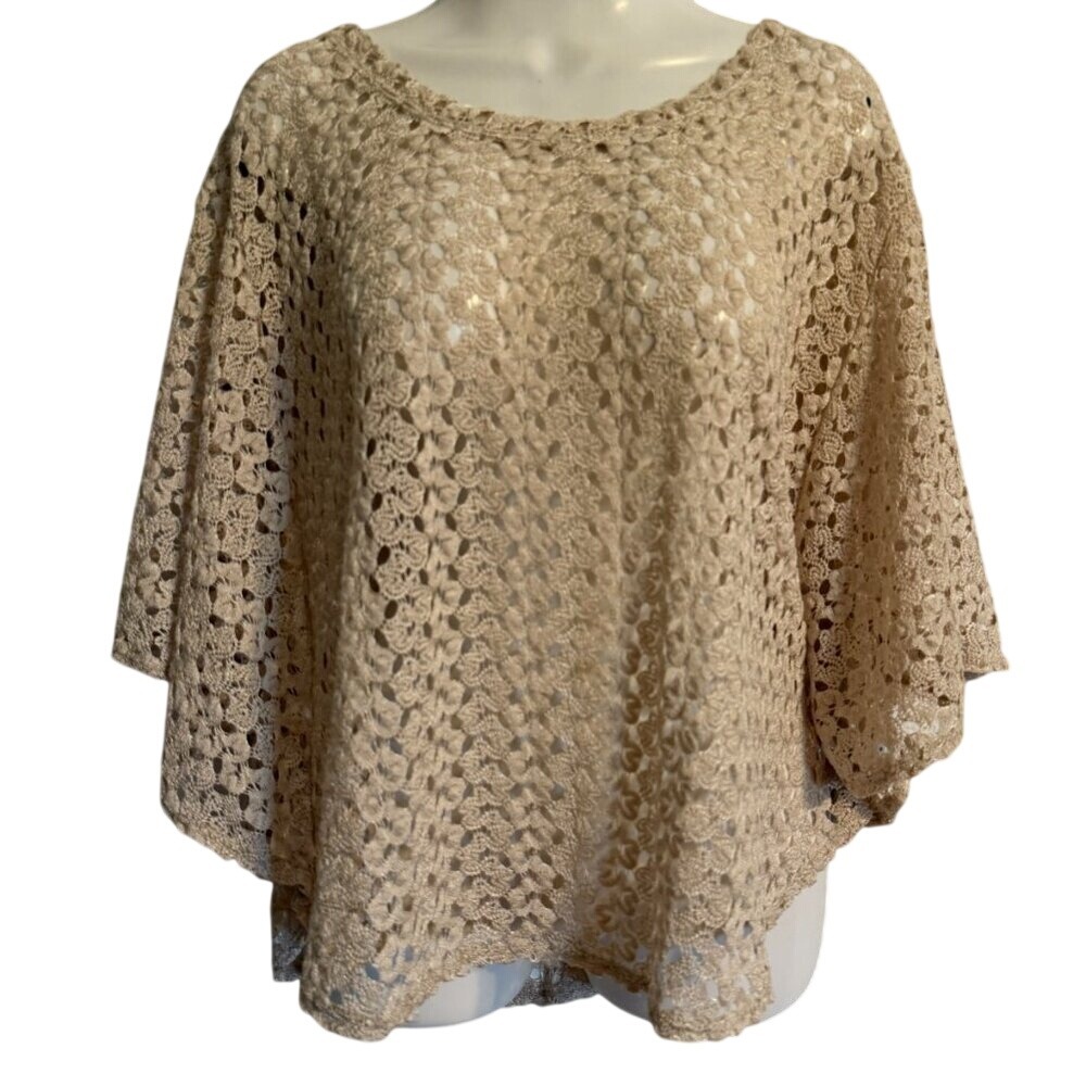 Style & Co Crochet Blouse Top Bat Sleeves Shimmery Ivory SZ XL Boho